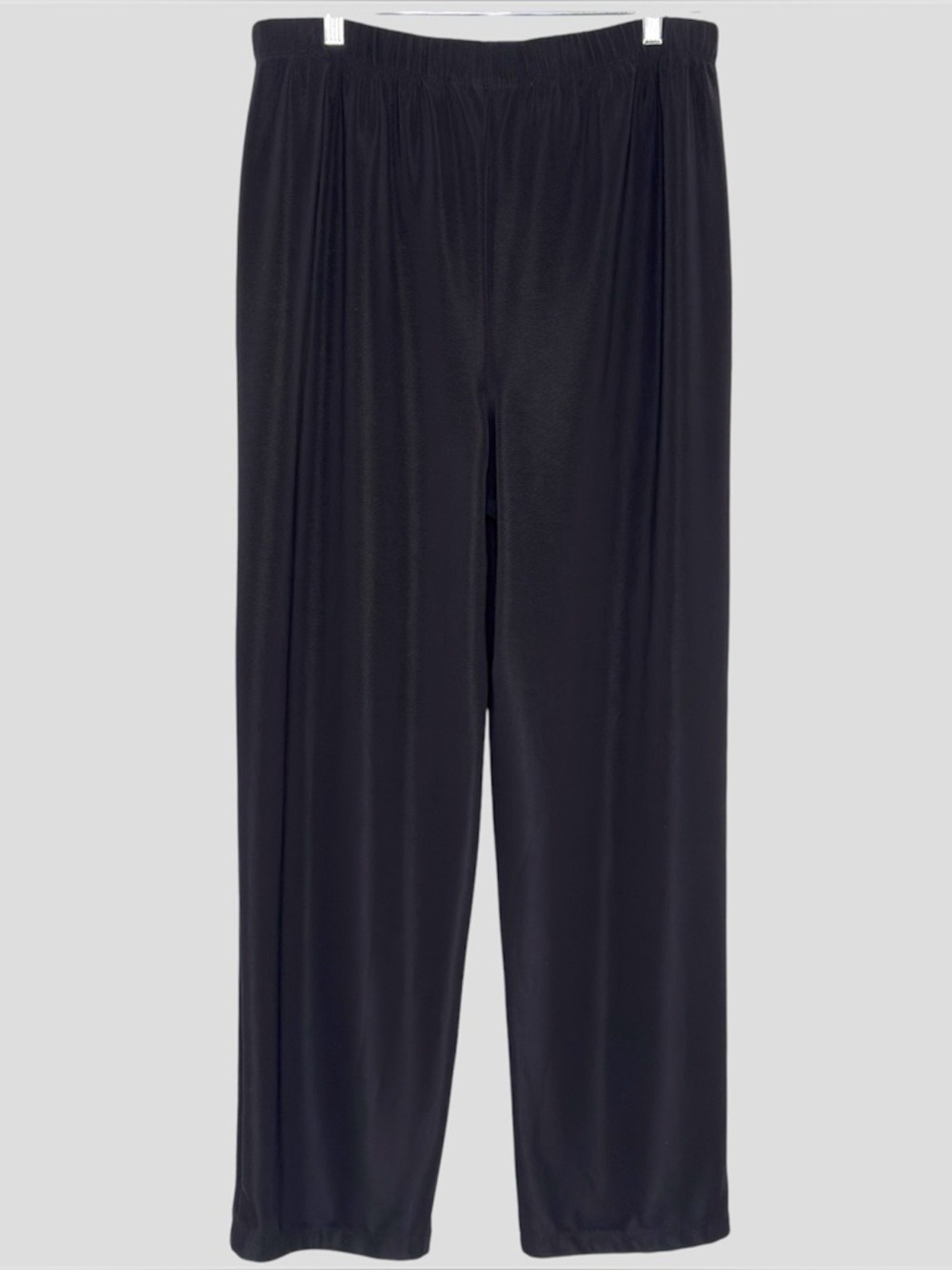 Susan Graver Liquid Knit Pants L Black Slinky Fluid Drape Wide Leg High Rise USA